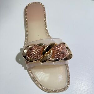 Women Open Round Toe Slip On Fashion chain top Flats jelly Sandals Ds82